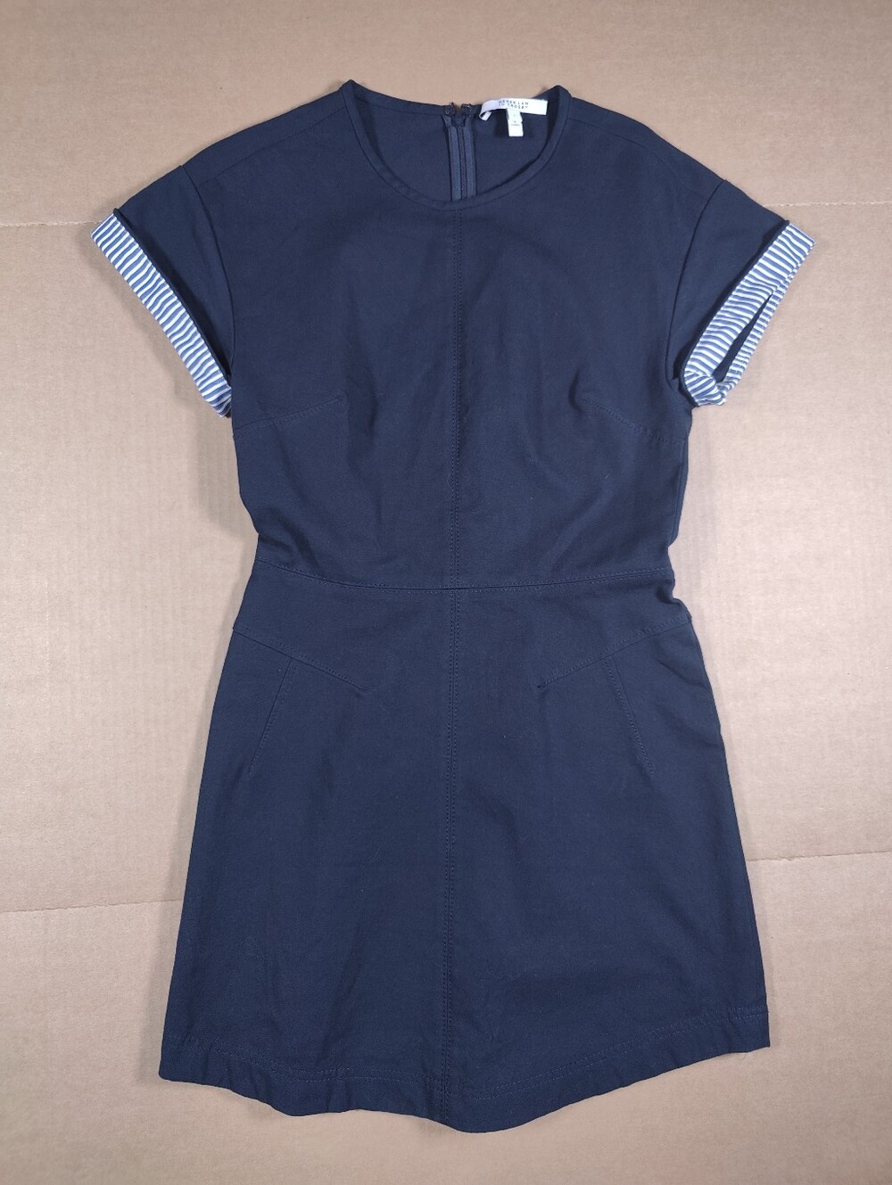 Derek Lam 10 Crosby Black Cap Sleeve Cotton Sheath Dress Size 2 Cuff Detail